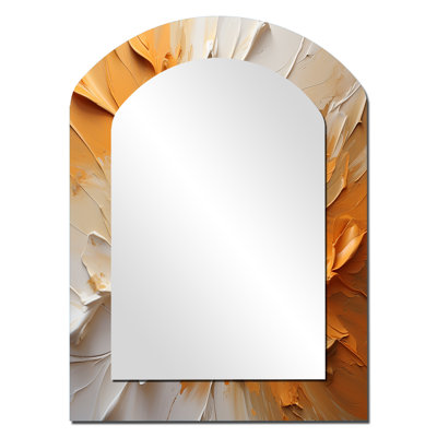 Or et beige Soft Wave Paint II - miroir mural asymétrique de formes abstraites, miroir décoratif arqué beige, impression d'art en métal