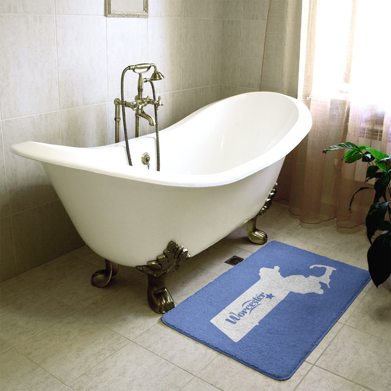 Tapis rectangulaire antidérapant pour salle de bain, L 17 po x L 21 po, Bleu, Worcester, Massachusetts