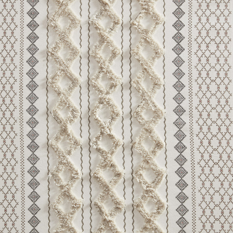 1 panneau de rideau imprimé en coton 50 x 84 po avec rayures et doublure en chenille, Ivoire ivoire