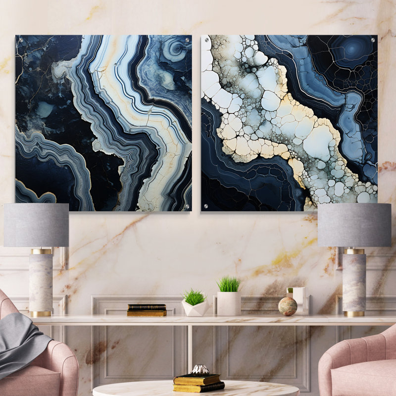 Blue Stone Geode Minimalisme - Ensemble de 2 verres muraux en acrylique Spiritual Stone, H 16 po x l 33 po