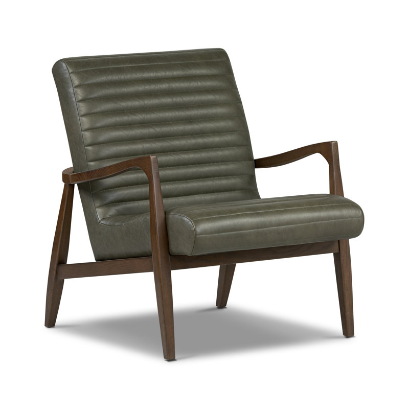 Fauteuil en cuir italien pleine fleur Rowan, Cuir véritable vert olive