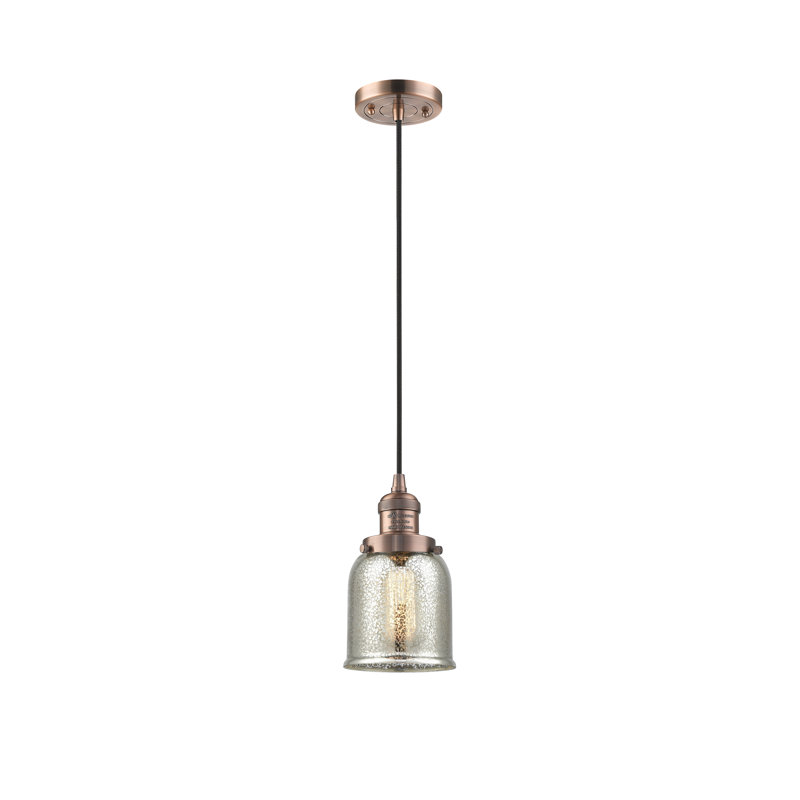 Luminaire suspendu en forme de cloche à 1 lumière Saenz, Argent mercuré, Cuivre antique, Ampoule DEL 6 watts Vinage