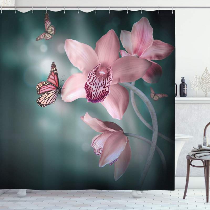 Floral Shower Curtain with Hooks Included, 70" H x 69" W