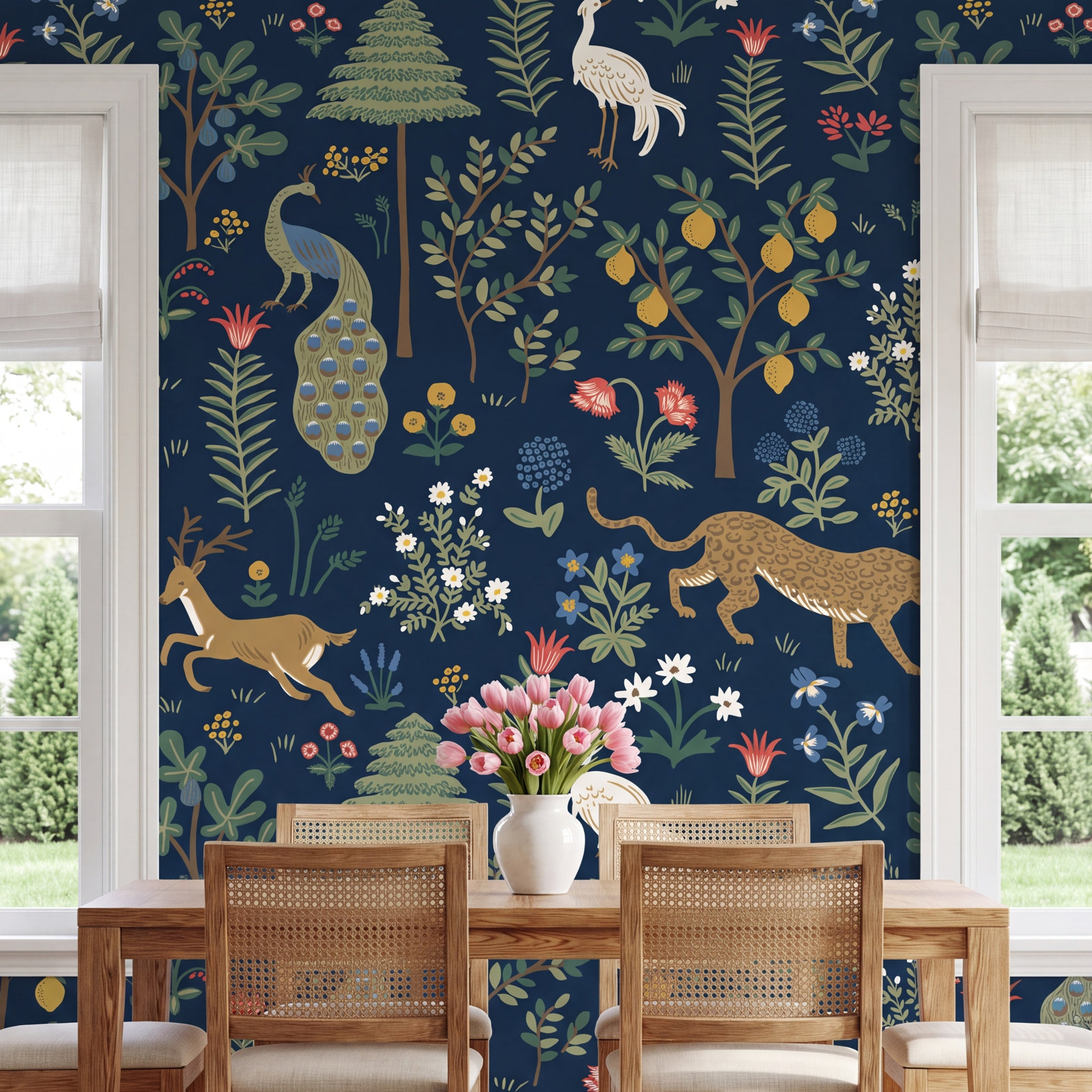 Menagerie Wallpaper Double Roll, Navy