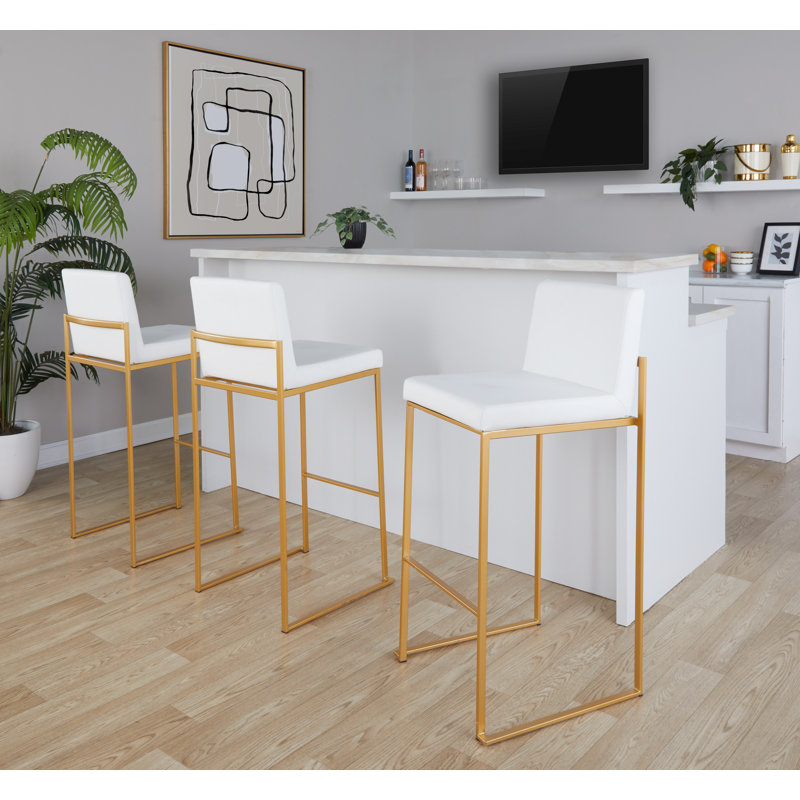 Brieon High Back Faux Leather Bar & Counter Stool, Faux Leather, White/Gold, Counter Stool (26" Seat Height)
