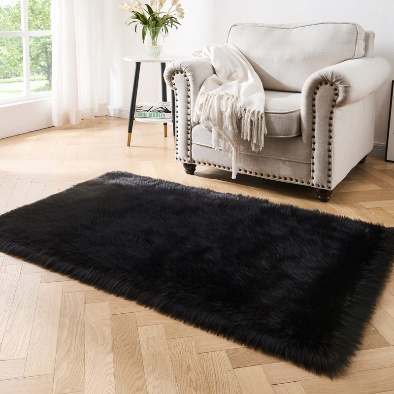 Dreu Black Shag Area Rug, Rectangle 3 pi x 5 pi