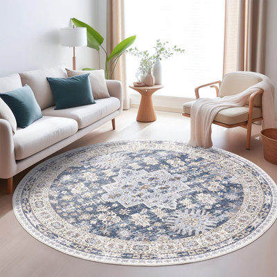 Tapis lavable antidérapant Medallion (bleu)