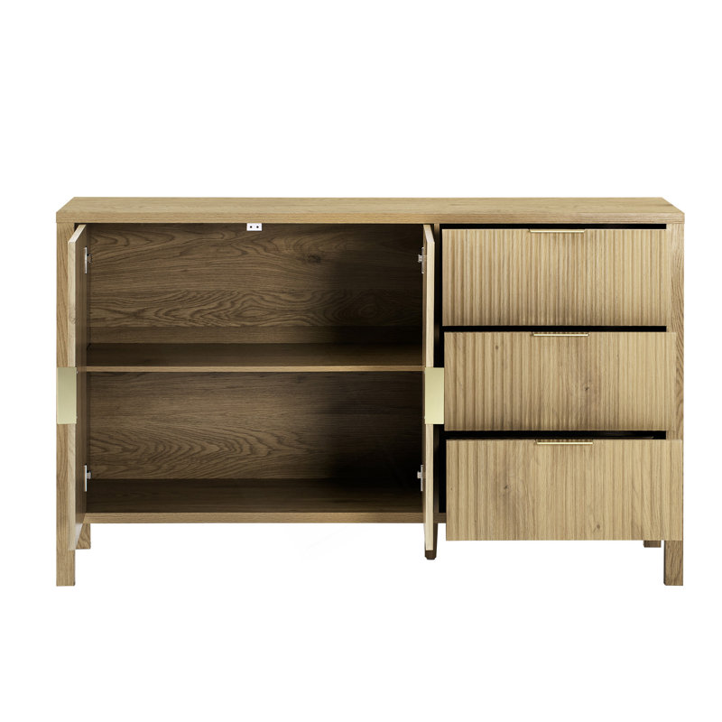 Buffet moderne à motif de vagues avec 3 tiroirs, crochets et pieds de soutien centraux pour une stabilité et un rangement accrus