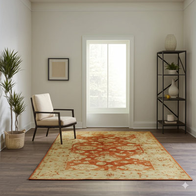 Tapis transitionnel rouge à motif oriental moderne moderne et élégant