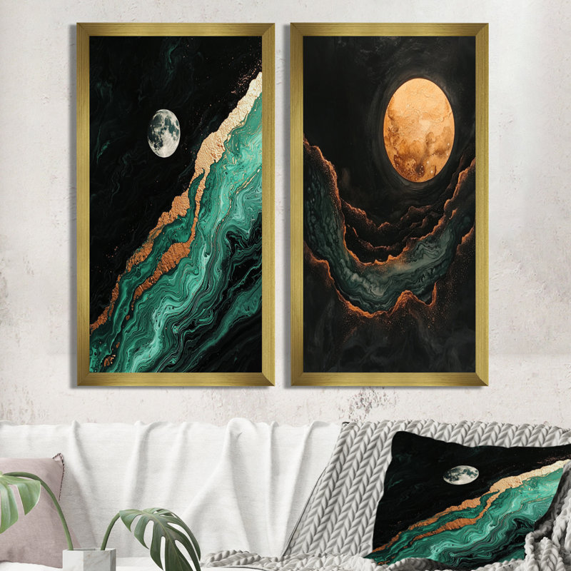 Mystery Reverie of the Moon III - Space Wall Decor, Astronomie, art mural 2 pièces, H 32 po x l 32 po, Cadre doré simple
