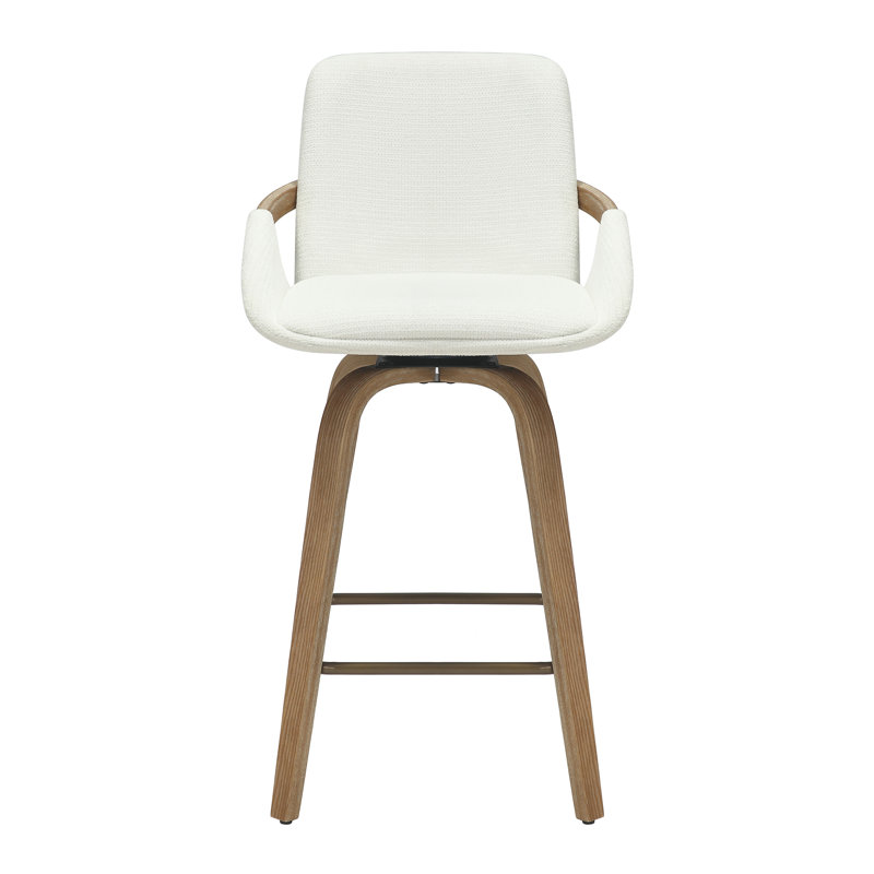 Georges Modern Fabric & Bentwood  26" Counter Stool w/Swivel, Set of 2, Whitewash, Ivory 