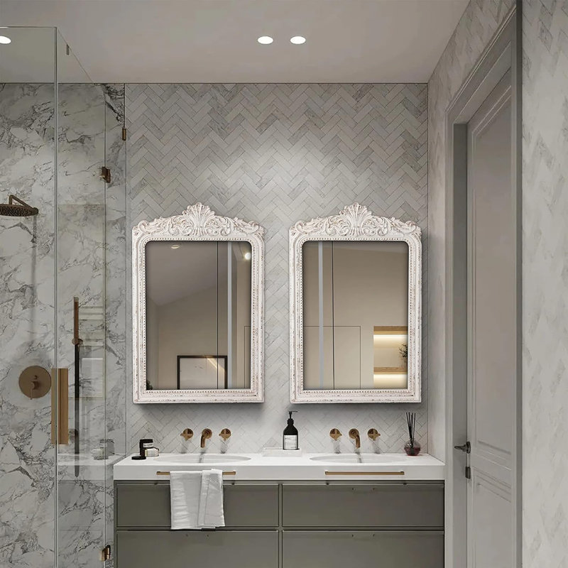 Miroir mural rustique blanc rétro en bois