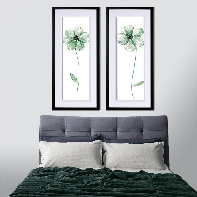 « sage fleur », ensemble de 2 reproductions de peintures à l’acrylique encadrées, Noir