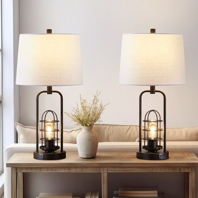 Lampe de table double USB 26 "avec veilleuse Jesyka , Bronze foncé