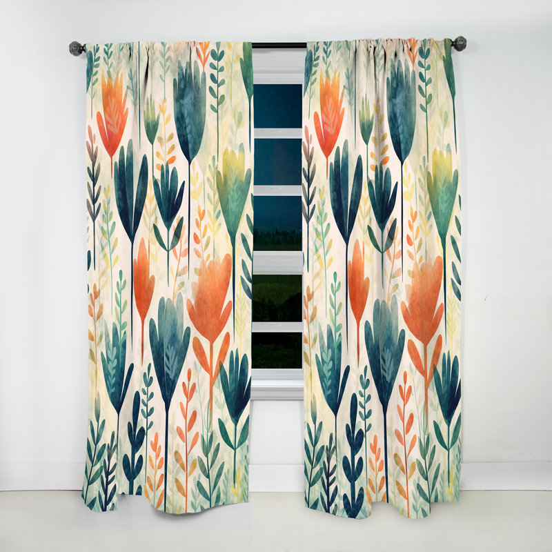 Abelhard sarcelle corail motif scandinave floral - rideau en velours traditionnel - obscurcissant - 1 panneau