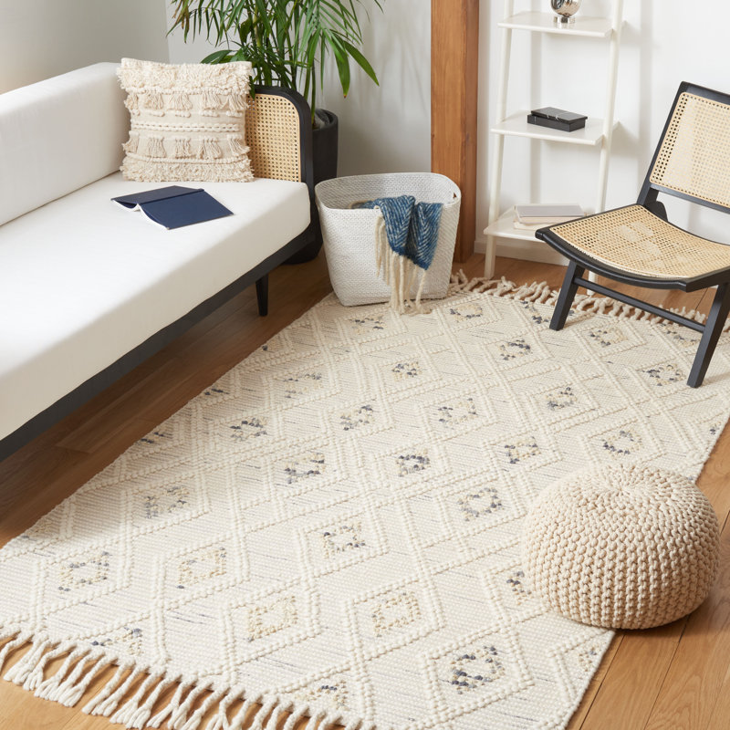 Tapis gris / ivoire en laine, en jute et en coton tissé à la main Hindelang, Rectangle 4 pi x 6 pi