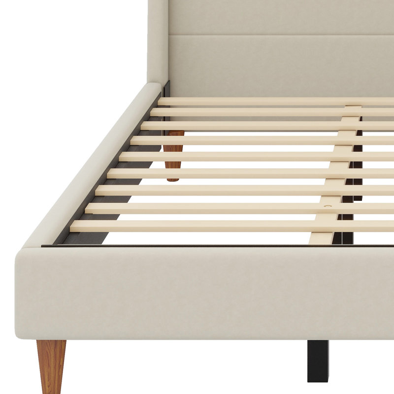 Lit plateforme tapissier moderne avec tête de lit à oreilles, Beige