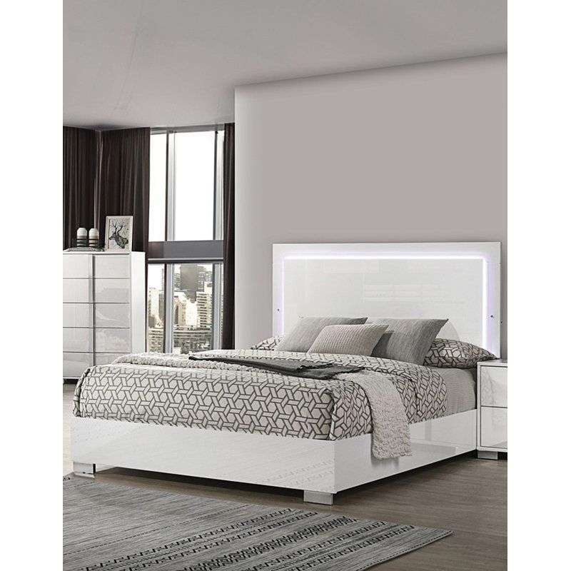 Lit contemporain 1Pc avec tête de lit à DEL, Grand lit