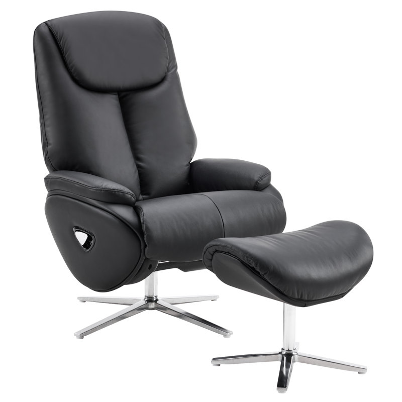 Fauteuil inclinable et repose-pieds en cuir Choco, Noir