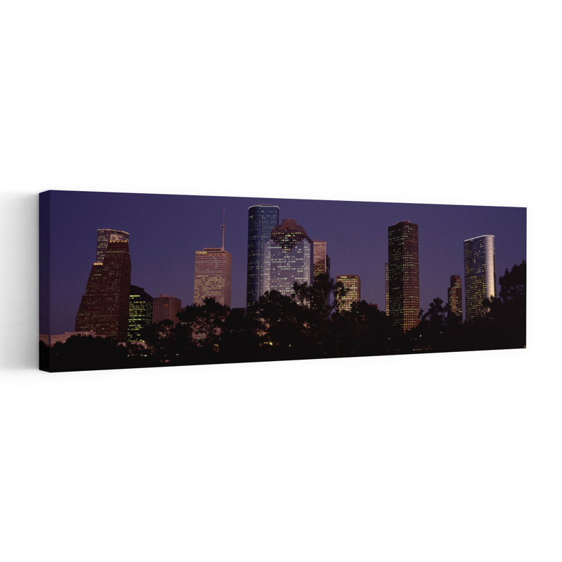 Bâtiments dans une ville éclairée au crépuscule, Houston, comté de Harris, Texas, États-Unis, art moderne abstrait, art mural de la ville