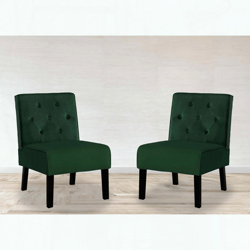 Ensemble de 2 chaises en velours sans accoudoirs - Vert - capitonné à boutons - Pieds effilés en bois, Vert