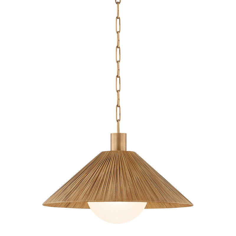 Patina Brass Pendant with Natural Woven Rattan Shade