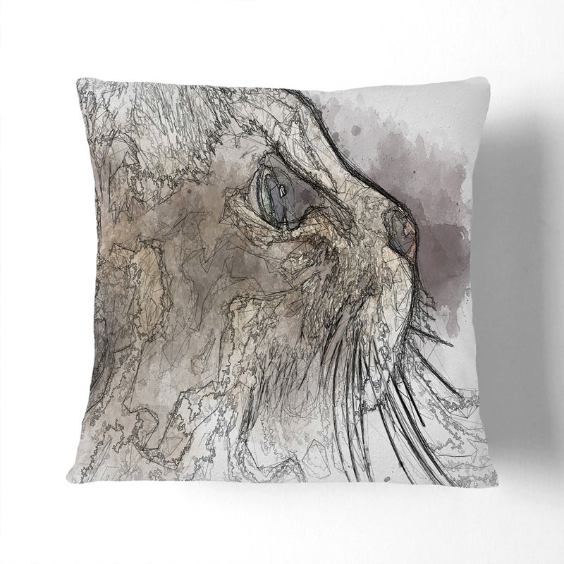 Curious Cat In Abstract Square Throw Cushion, 55cm H x 55cm W x 20cm D, Black