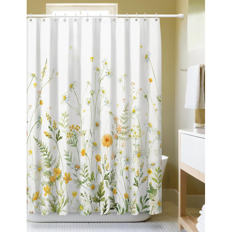 Rideau de douche floral pour salle de bain - Tissu de polyester imperméable avec motif de fleurs en fleurs, lavable et facile à installer, comprend 12 crochets