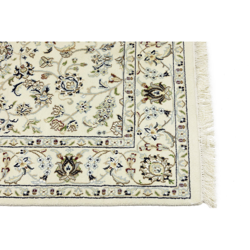 Tapis oriental floral en laine Indo-Nain, Carré 4 pi x 4 pi 2 po