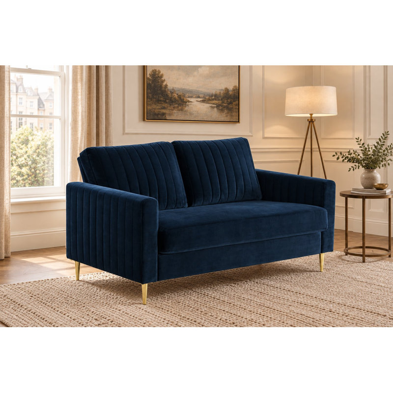 Manistee 2 Seater Velvet Sofa, Blue