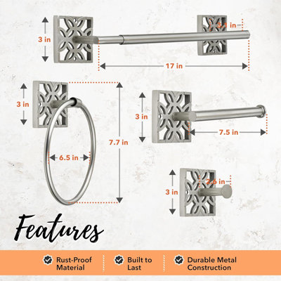  Ensemble 5 pièces d'accessoires de salle de bain en nickel, porte-papier hygiénique mural argenté, porte-serviettes de bain chromé, anneau de serviette en nickel brossé et ensemble d'accessoires de salle de bain argenté