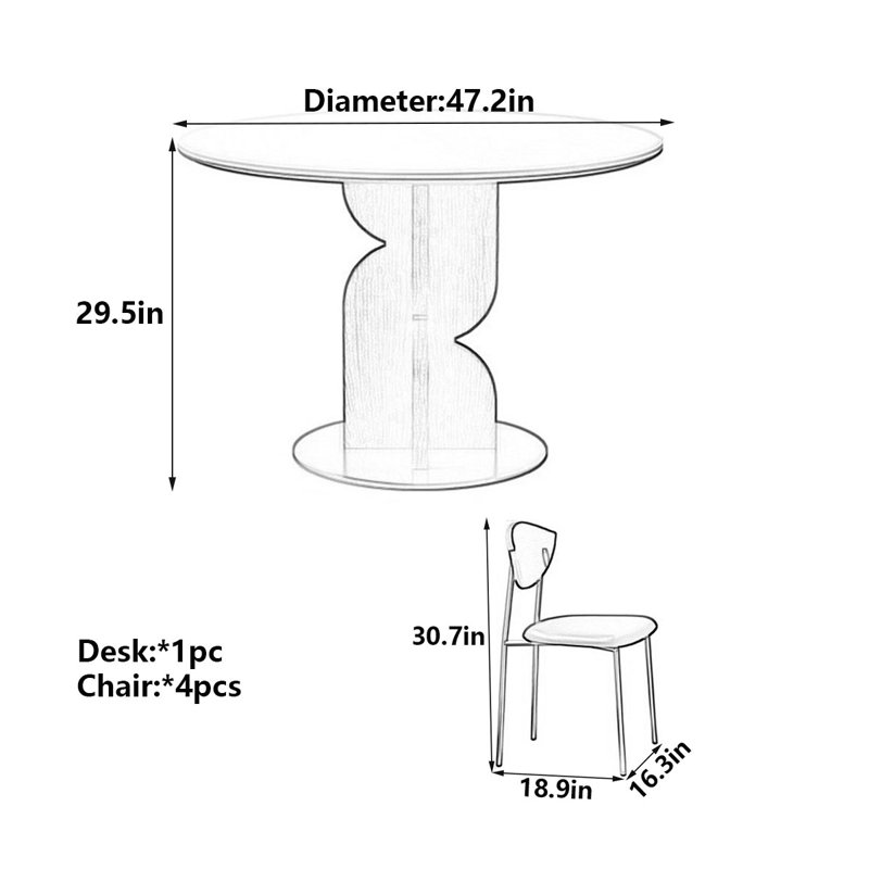 Table de salle à manger Modern, 5 Pieces: Table, 4 Chairs, H 29,5 po x l 47,2 po x P 47,2 po