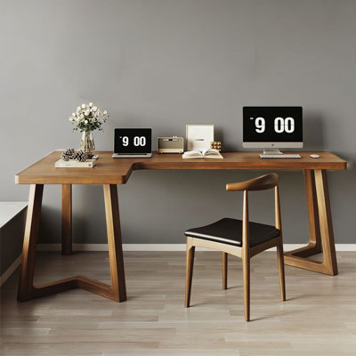 Nut-brown L-Shaped Solid Wood writing desk