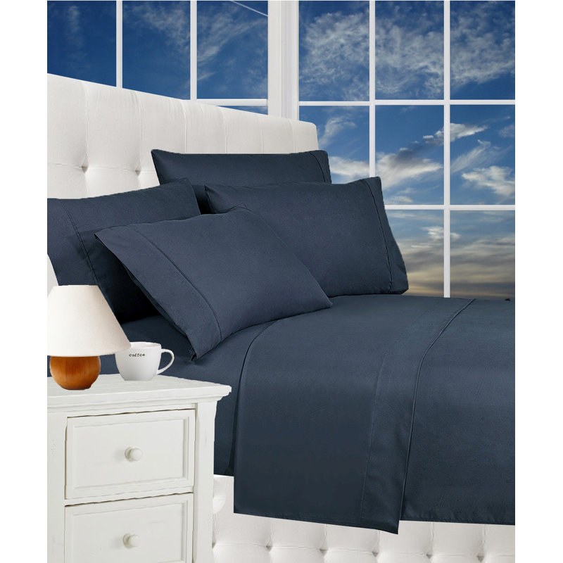 Ensemble de draps en microfibre percale avec drap-housse, Marine, Ensemble de draps pour lit double + un drap-housse