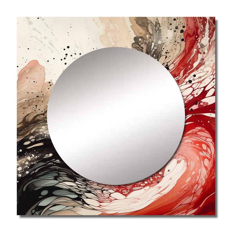 Agate rouge rouge et noire I - art mural abstrait carré pour salle de bain, 29 po x 29 po