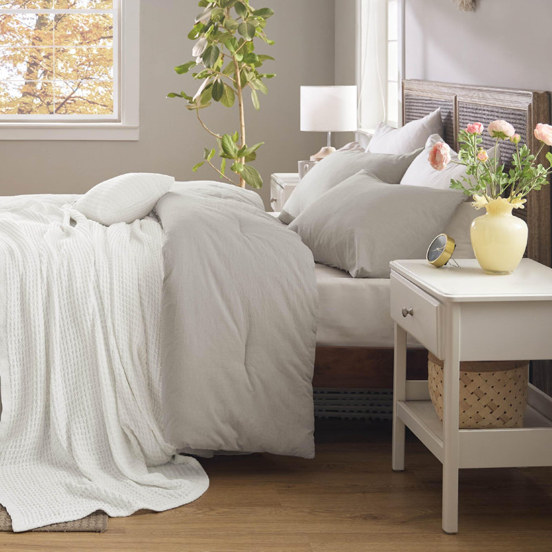 Bedsure Cotton Comforter with Throw Waffle Blanket and Decorative Pillow,Bedding Comforter Sets, Beige