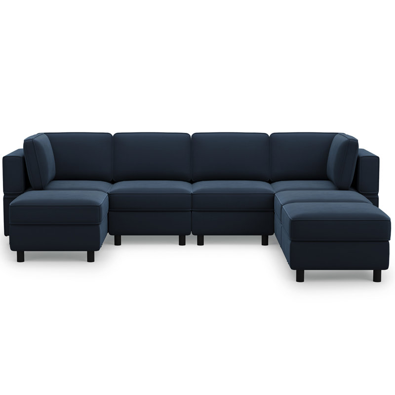 U Shaped Modular Sectional Sectional Sofa With Chaise & Ottoman, Blue Velvet