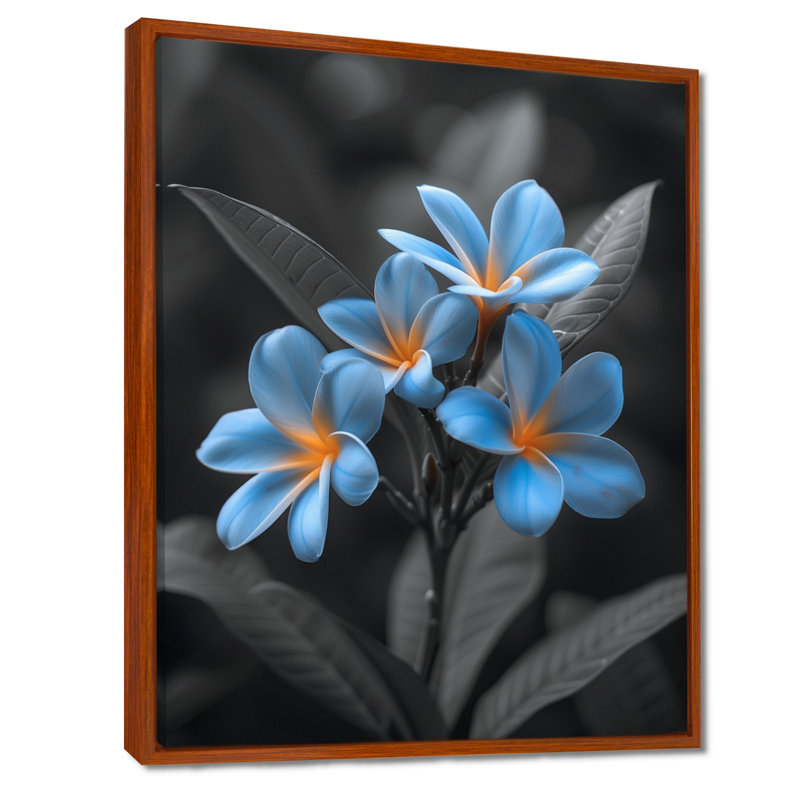 Oasis urbaine bleue Plumeria - décoration murale Plumeria, Toile avec cadre flottant brun, H 32 po x l 16 po x P 1 po