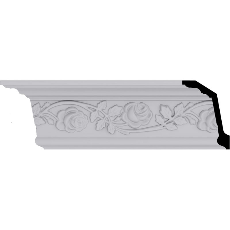 Rose Design Primed Polyurethane Crown Moulding, 94.5" Length
