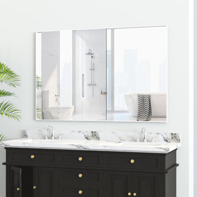 Miroir surdimensionné de 48 po x 32 po avec cadre en aluminium blanc résistant aux intempéries, installation simple pour la chambre à coucher, le salon, la salle de bain, montage dans n'importe quelle direction