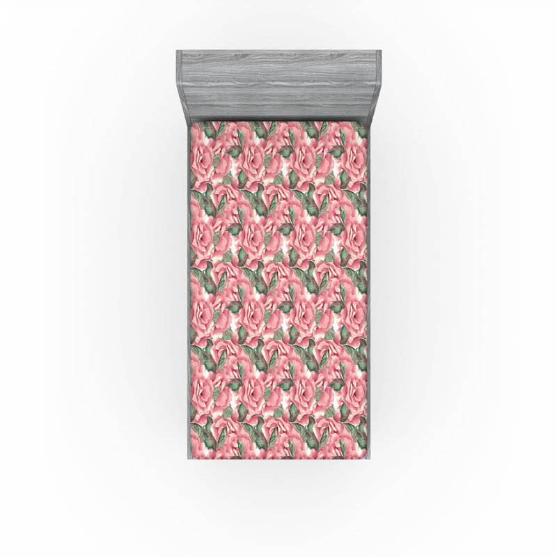 Drap-housse Ambesonne, Rose pastel, vert réséda / floral, Drap-housse simple TG