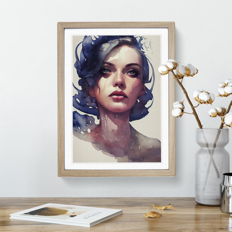 Woman - Single Picture Frame Painting, 34cm H x 25cm W x 2cm D, Oak