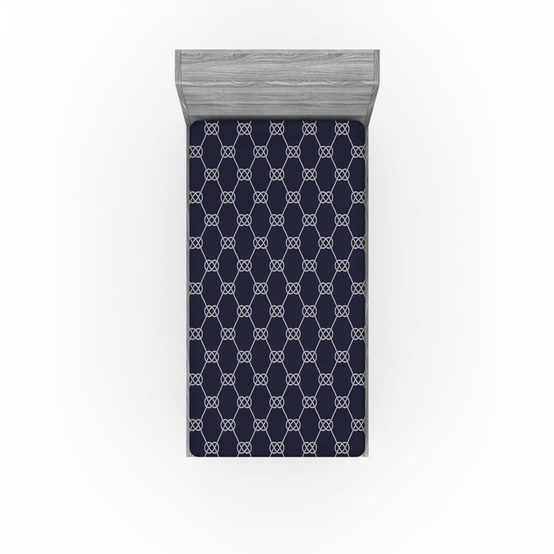 Ambesonne Fitted Sheet 2-Pack, Dark Blue/Cream Geometric, Twin XL Fitted Sheet