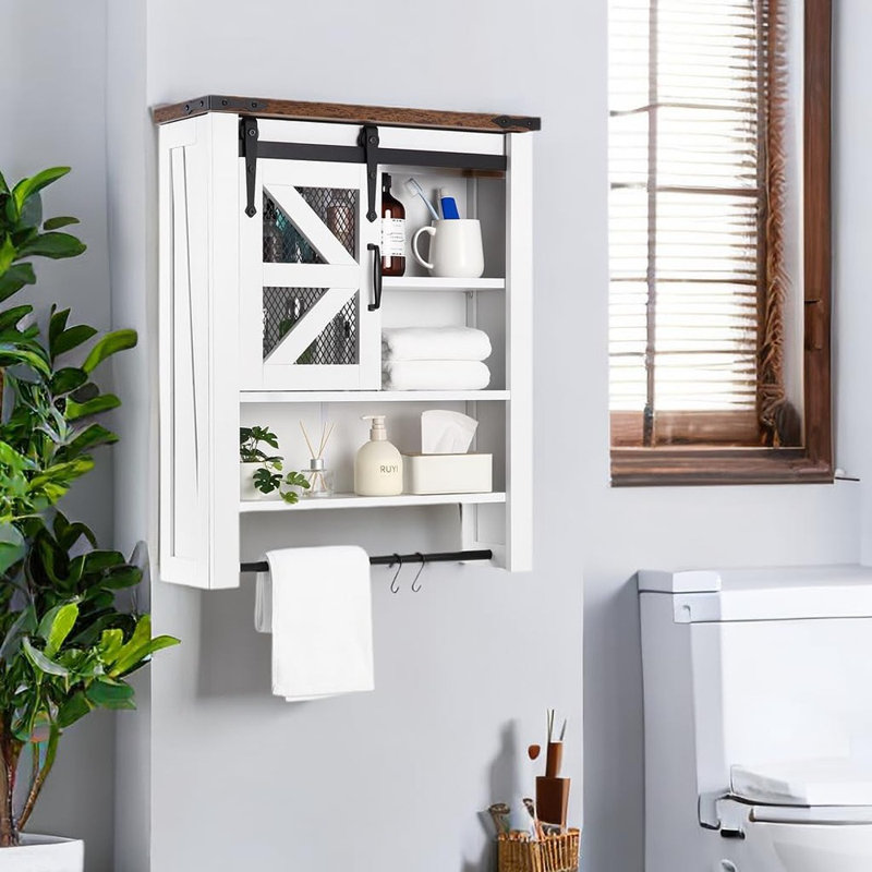 Armoire de salle de bain murale avec barre à serviettes, au-dessus de la cabine de toilette ...