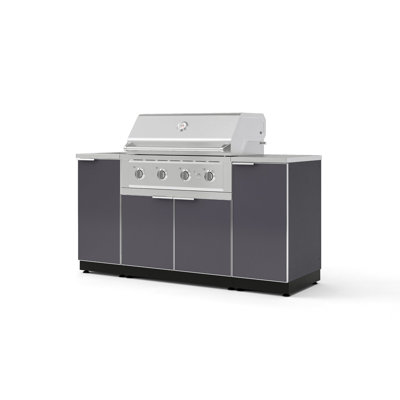 Ensemble d'armoires d'extérieur 5 pièces en aluminium gris ardoise avec évier, 1 porte, armoire de barbecue, gril au propane liquide 36 po et plateau en acier inoxydable 16 po