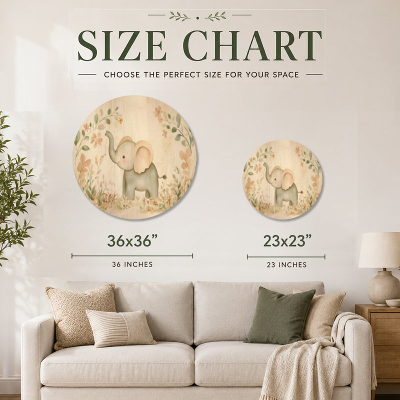 Petit éléphant de la savane - Boho, Rond 36 po, Rond