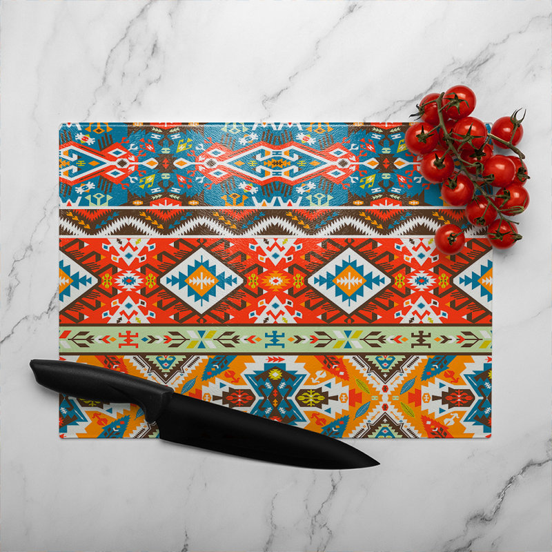 Pattern In Tribal Style Glass Chopping Board, 40cm L x 28cm W