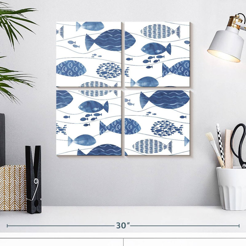 Ashelle Abstract Blue Fish, 18" H x 18" W