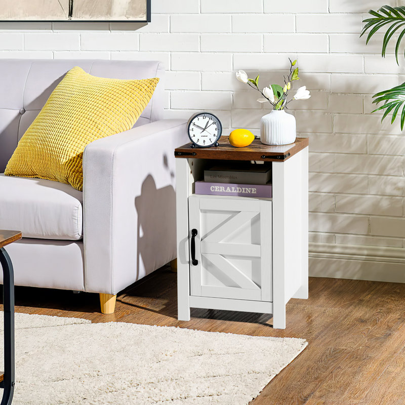 Nageena Nightstand, Blanc / Brun