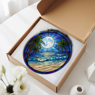 Vitrail de fenêtre vitrail 12 "H Moonlit Beach
